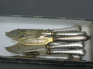 3 pairs of Continental "silver" handled fish knives and forks marked 800, 3 forks and a fish knife