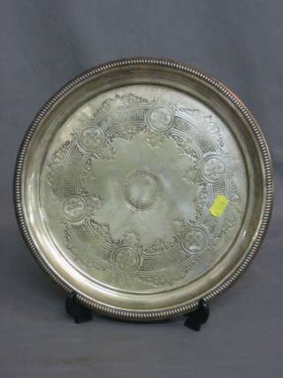 A circular engraved silver plated salver 12"