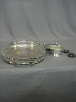 An oval silver plated twin handled and galleried tea tray 16"  and a small collection of plated items