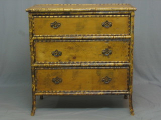 A 19th Century pine and bamboo finished chest of 3 long drawers 36"