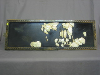 A pair of rectangular Eastern gilt lacquered panels with mother of pearl inlay 26" x 12"