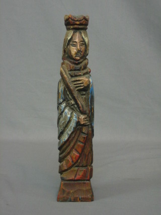 A carved wooden figure of a standing Saint? 13"