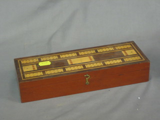 A rectangular trinket box, the lid inlaid a cribbage board 11"