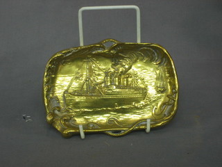 A cast brass pin tray decorated a 3 masted liner 6"