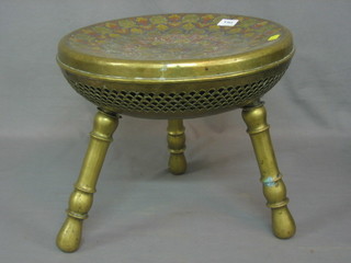 A circular Eastern Benares brass stool 14"