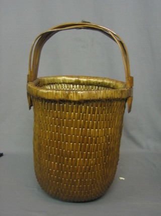A modern circular wicker basket