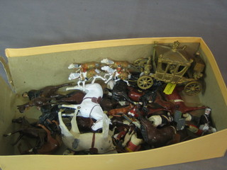 A model of a Coronation coach together with various Britons figures of huntsman, jockeys etc (some damage)