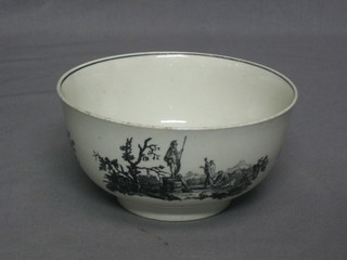 An 18th/19th Century circular Creamware slop bowl, with monochrome transfer decoration, decorated a classical landscape 6"