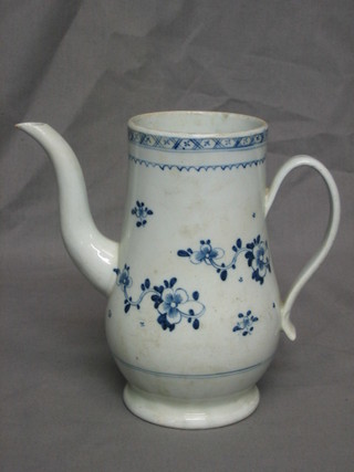 An 18th/19th Century blue and white coffee/chocolate pot with floral decoration 7" (no lid)