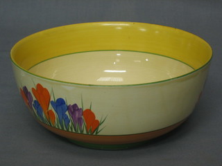 A circular Clarice Cliff Crocus pattern bowl 8" (slight chip to rim)
