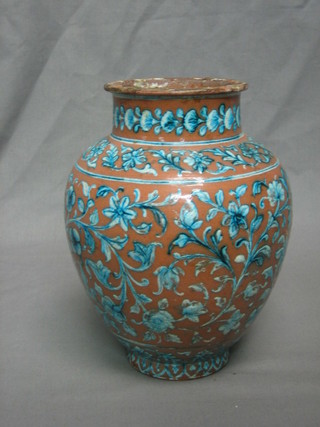 An Ismic style pottery club shaped vase (chip to base and rim) 10"