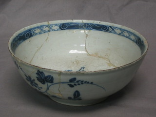 A blue and white circular Delft bowl 9" (heavily f)
