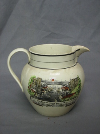 A lustre jug decorated a view of the Iron Bridge over the Wear, the reverse with motto (star crack to the base) 7"