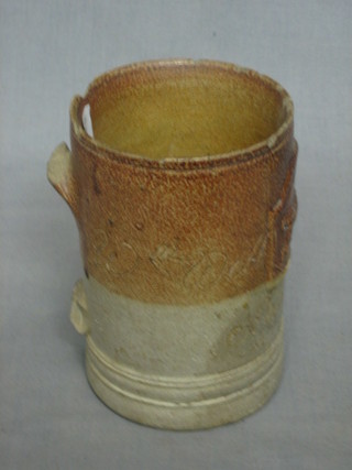A Georgian salt glazed tankard marked William Webb at Stoke Newington 1749 with cypher mark to corner (handle f and heavily chipped) 5" 