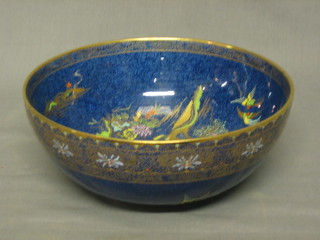 A Carltonware cylindrical bowl with blue ground and chinoiserie decoration, the base with Carltonware mark and 2564X 9"