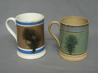 A pair of cylindrical Mocha ware tankards (both cracked and chipped) 6"