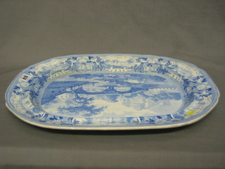 A 19th Century blue and white oval meat plate, the reverse marked Beauties of England and Wales 19"