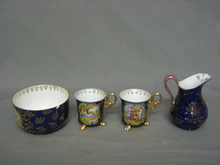 A 38 piece Victoria pattern porcelain tea service comprising 12 plates 7" (2 f), milk jug and sugar bowl (f), 12 cups (10 f) and 12 saucers (3 f) 