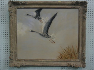 Oil painting on canvas "Swans in Flight" 19" x 23"