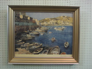 Edward Seago, a signed coloured print "The Port of Ponza" signed in the margin and with blind proof stamp 19" x 24"