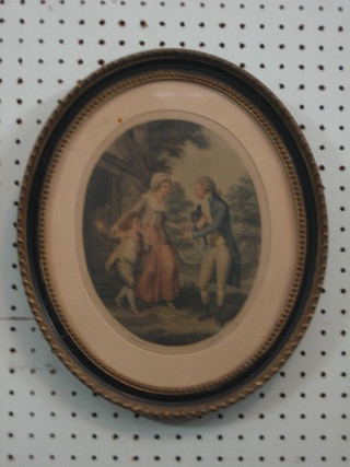Ryley, 18th/19th Century oval coloured print "The Father's Departure" 8"