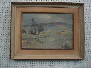 South African School, oil painting on board "Study of Snowy Landscape" indistinctly signed 14" x 21"