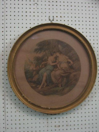 A Bartolozzi style coloured print "Jupiter" circular 10"