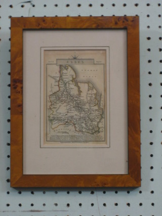 J Cary, a coloured map "Essex" published January 1 1817 6" x 4" contained in a maple frame