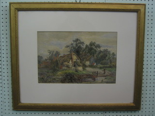 Warwick Reynolds, watercolour "Country Cottage with Standing Figure" 10" x 15"