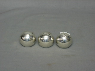 3 silver sphere shaped Officer's Mess menu holders engraved Presented by Lieutenant J D H Slater RM, London 1912