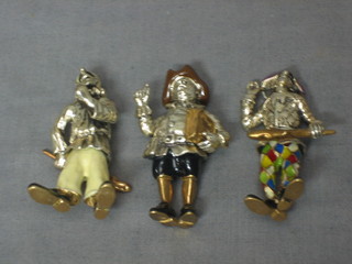 3 modern Continental silver and enamelled figures of minstrels