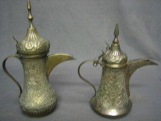 2 embossed white metal Turkish coffee pots
