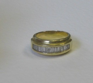 A gold dress ring set baguette cut diamonds