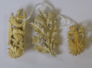 3 carved ivory brooches