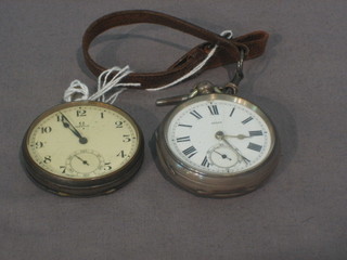 An open faced pocket watch by F Horton of White Chapel contained in a silver case and an Omega open faced pocket watch contained in a gun metal case