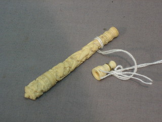 A miniature ivory model monocular with Stanhope of Shakespeare's birth place together with an ivory needle case