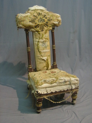 A Victorian folding Pre-Dieu chair  with upholstered seat and back