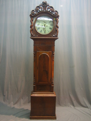 An 18th/19th Century Scots 8 day longcase clock with 30" circular dial with minute indicator, the movement striking on bell and contained in a mahogany case 83"