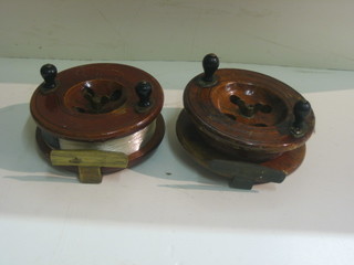 2 wooden centre pin fishing reels 5"