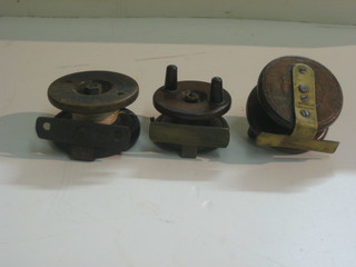 3 wooden centre pin fishing reels 2 1/2"