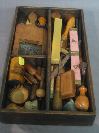 A 19th Century cutlery tray containing various curios