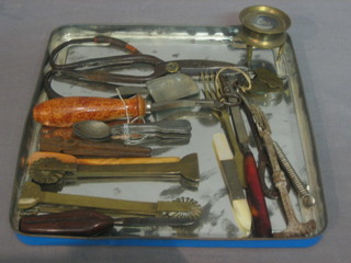 2 brass pastry crimpers and a collection of curios