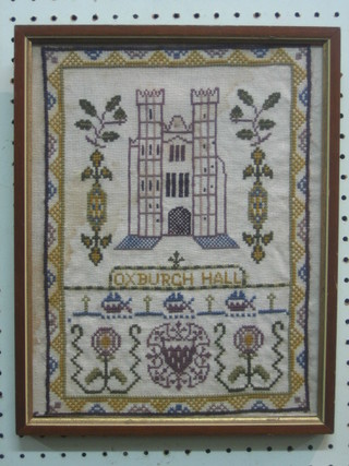 A 19th/20th Century wool work picture Oxburgh Hall 13" x 10"