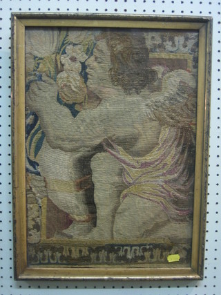 An 18th Century section of tapestry panel depicting a cherub 18" x 13"