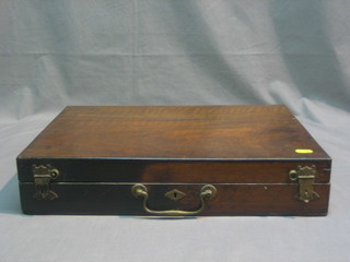 A 19th Century mahogany paint box with hinged lid 18"