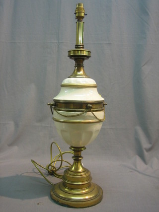 A gilt metal and porcelain finished table lamp decorated swags 26" 
