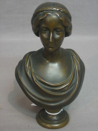 A 19th Century bronze head and shoulders portrait bust of a lady 7"