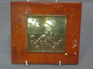 A bronze Art Nouveau plaque marked Rondo St. Schwartz 3" square