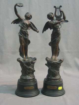 A pair of 19th Century French spelter figures depicting music and dance 14"
