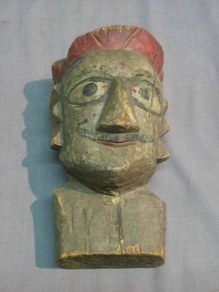 An Eastern carved head and shoulders portrait bust of gentleman  9"